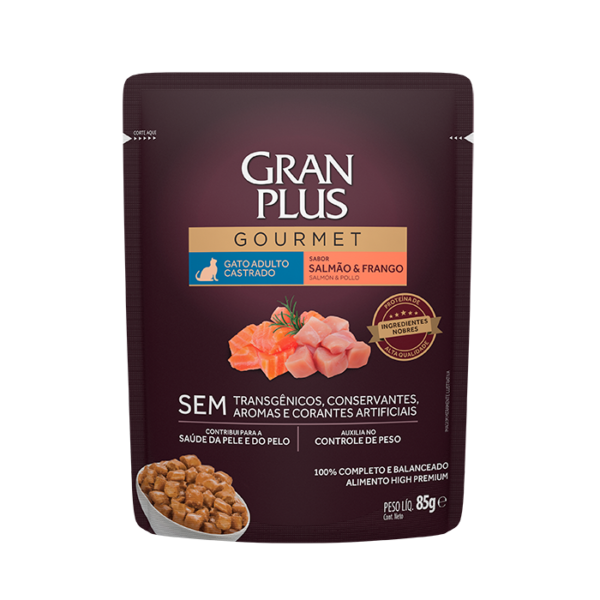 GRANPLUS SACHE GOURMET GATOS CASTRADO SALMÃO E FRANGO 85GR
